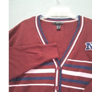 Forever 21 NYC‎ Women Crop Button Up Sweater Maroon Striped Size S
